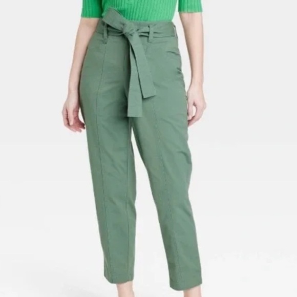 A New Day High Rise Tapered Ankle Pants Womens 8 Olive Green Belt‎ Pockets - Picture 1 of 15